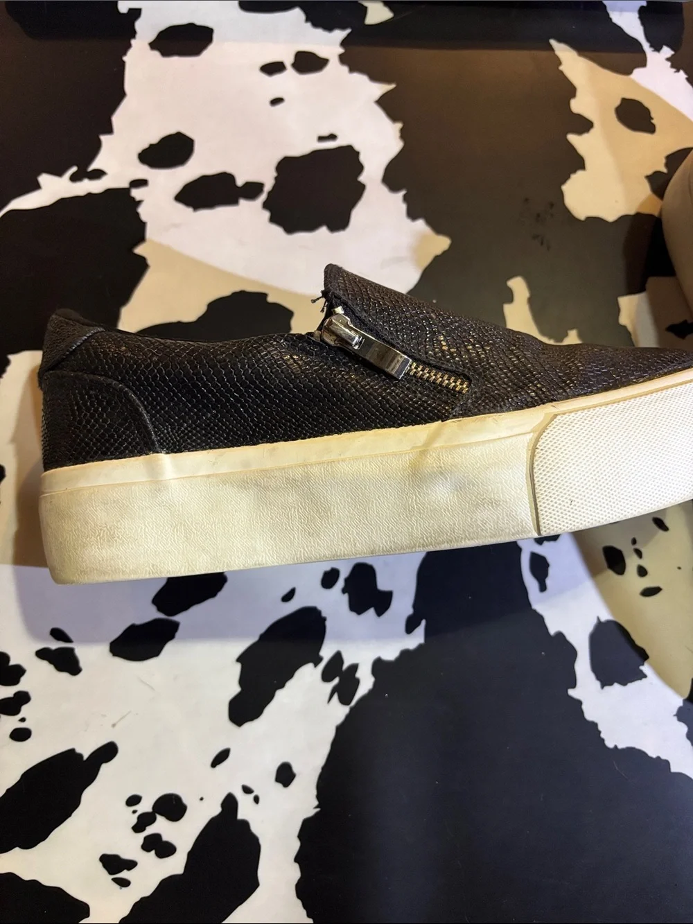Shoe Dazzle Black Slip-On Platform Sneakers with White Sole